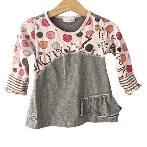 Naartjie Kids Long Sleeve Dots and Stripes Tunic - Gray Pink Brown - 12-18M - Picture 1 of 10
